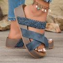 👡 ¡50% DE DESCUENTO AHORA! 🌿Sandalias de cuña para mujer con tiras trenzadas cruzadas – Diseño de doble tira, plataforma elevada y PU resistente ✨