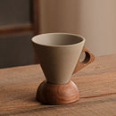 ☕✨ Taza Vintage con Asa de Madera y Platillo – Estilo Retro Elegante, Aroma y Estética Única para tu Rincón de Café