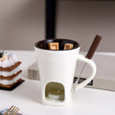 🍫 50% dto. Taza de fondue de chocolate de cerámica con portavelas integrado – mantiene el chocolate a la temperatura ideal. ¡Incluye tenedor de metal y 200 ml! ✨🔥